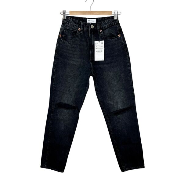 Zara Denim - Zara Tapered Leg High Rise Jeans Black Womens 2